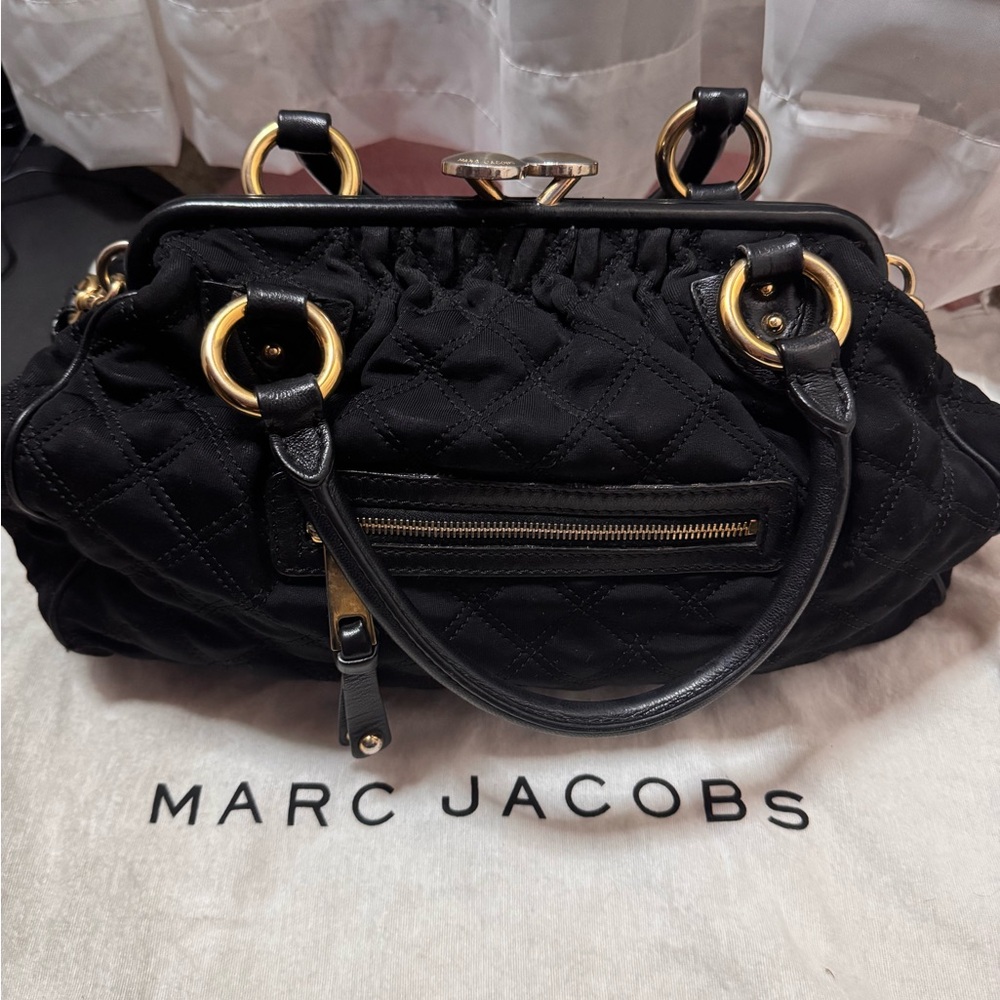 Full Set Marc Jacobs Black Quilted Jerzey Stam Kiss-Lock Chain Shoulder Bag